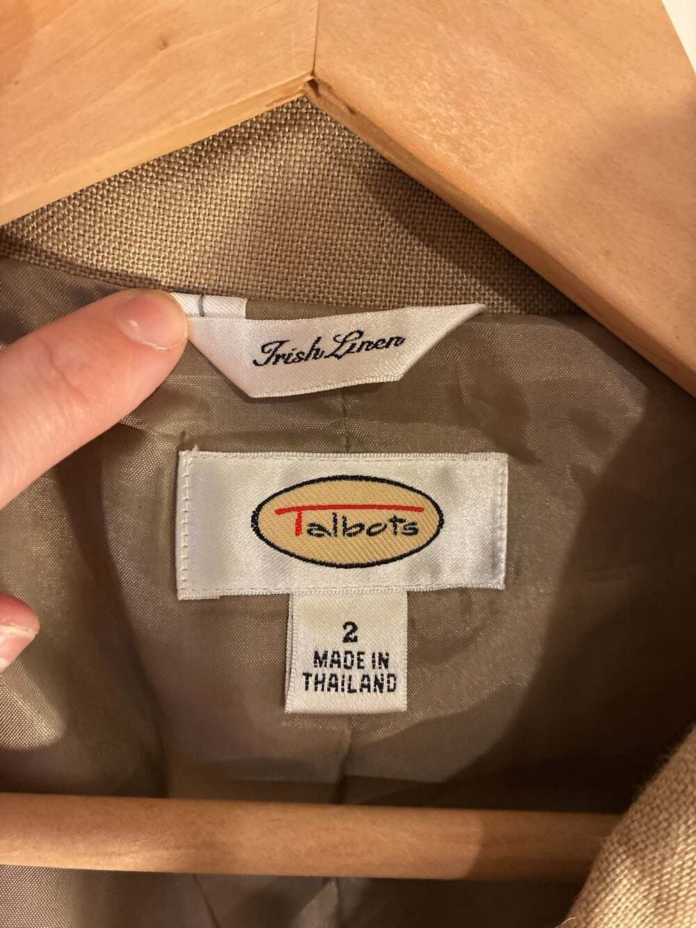 Talbots Irish Linen Suit Jacket Size 2 Pants Size 4 Tan Brown 2 Piece